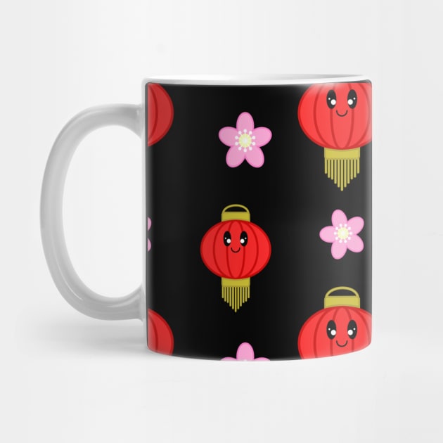 Cute Lantern with Flowers Pattern in Black Background by Kelly Gigi